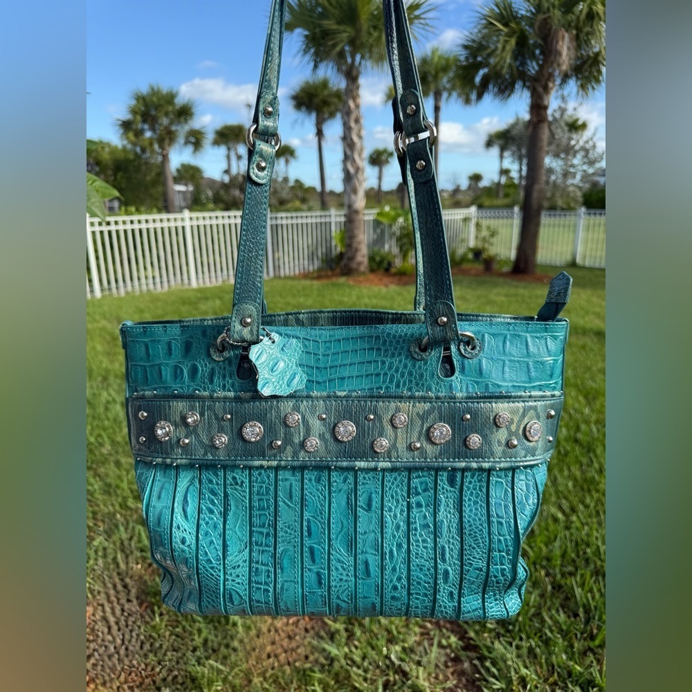 M.C. Turquoise Leather Crocodile Bag